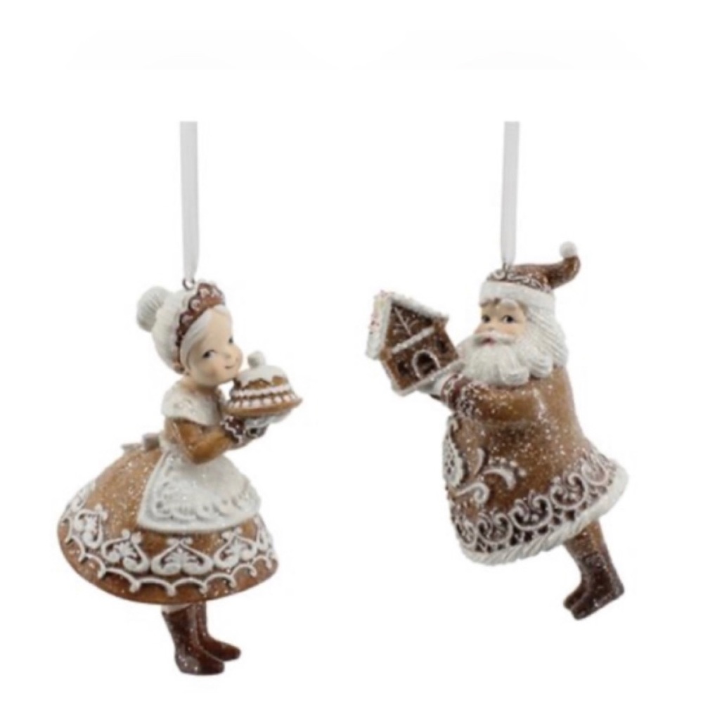 NEW Gingerbread Santa & Mrs Claus Tree Ornaments